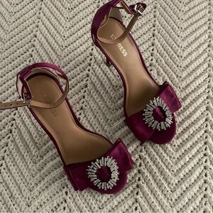 Express magenta fuchsia Satin rhinestone embellishment heels